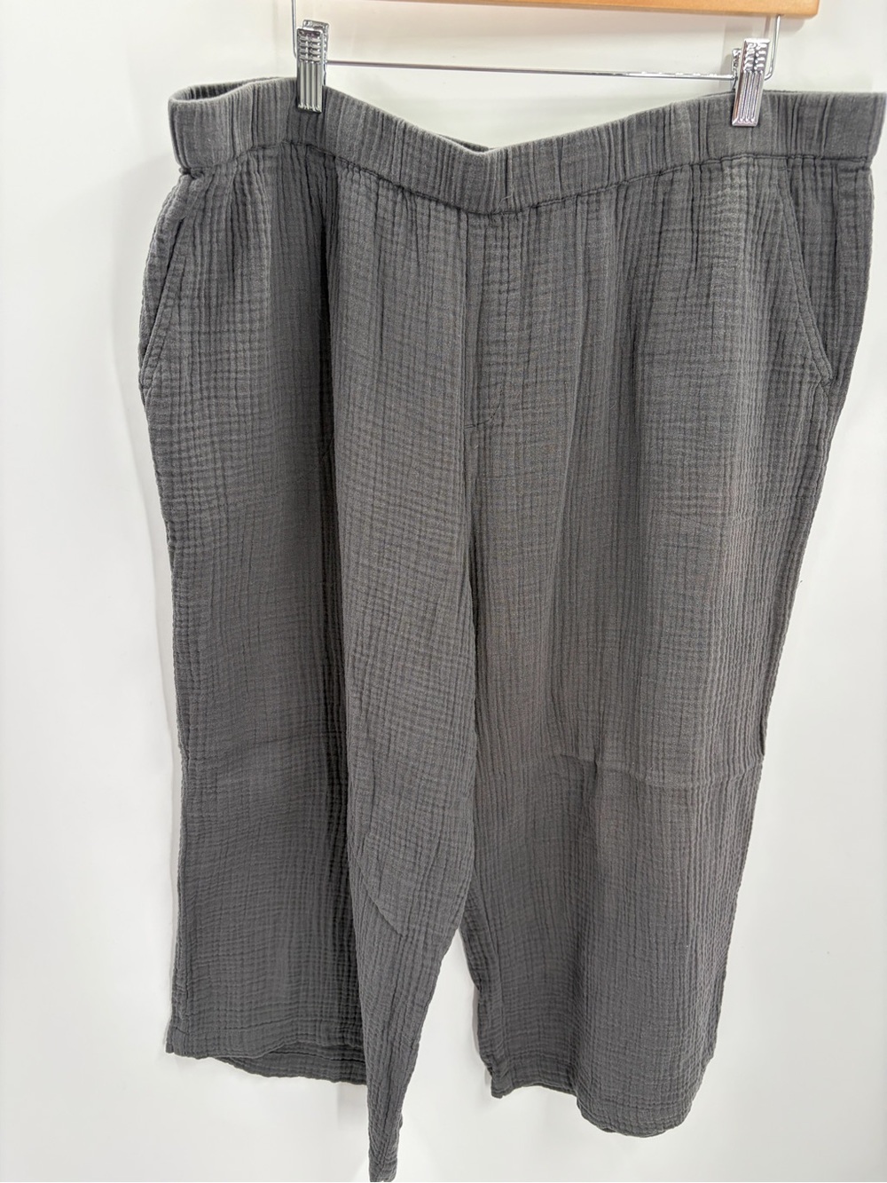 Lisa Rinna Collection Crinkle Gauze Wide‎ Leg Pants Gray XL